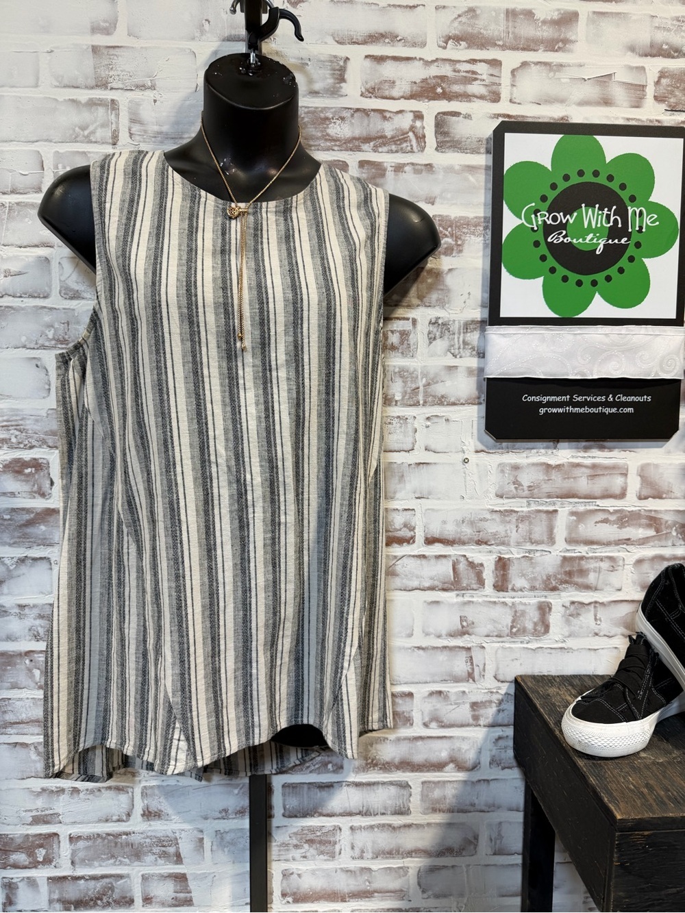 Simply Noelle Black and White Vertical Stripe Tank